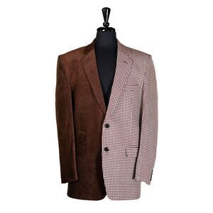 Mens Blazer 44R Brown Beige Plaid Corduroy Sport Coat Formal Wedding Jacket